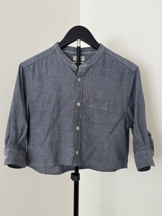 All Saints Tops - 🇬🇧 AllSaints Cropped Band-Collar Chambray Top | London Cool | Small